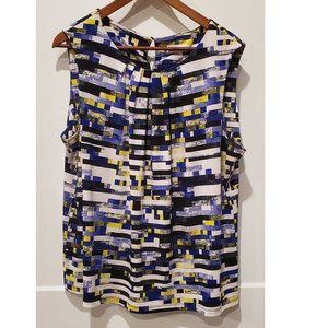 Calvin Klein pleat-neck printed shell blouse, 2X